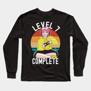 Level 7 Complete Girls Loves Anime Gamer 7th Birthday Girl Long Sleeve T-Shirt